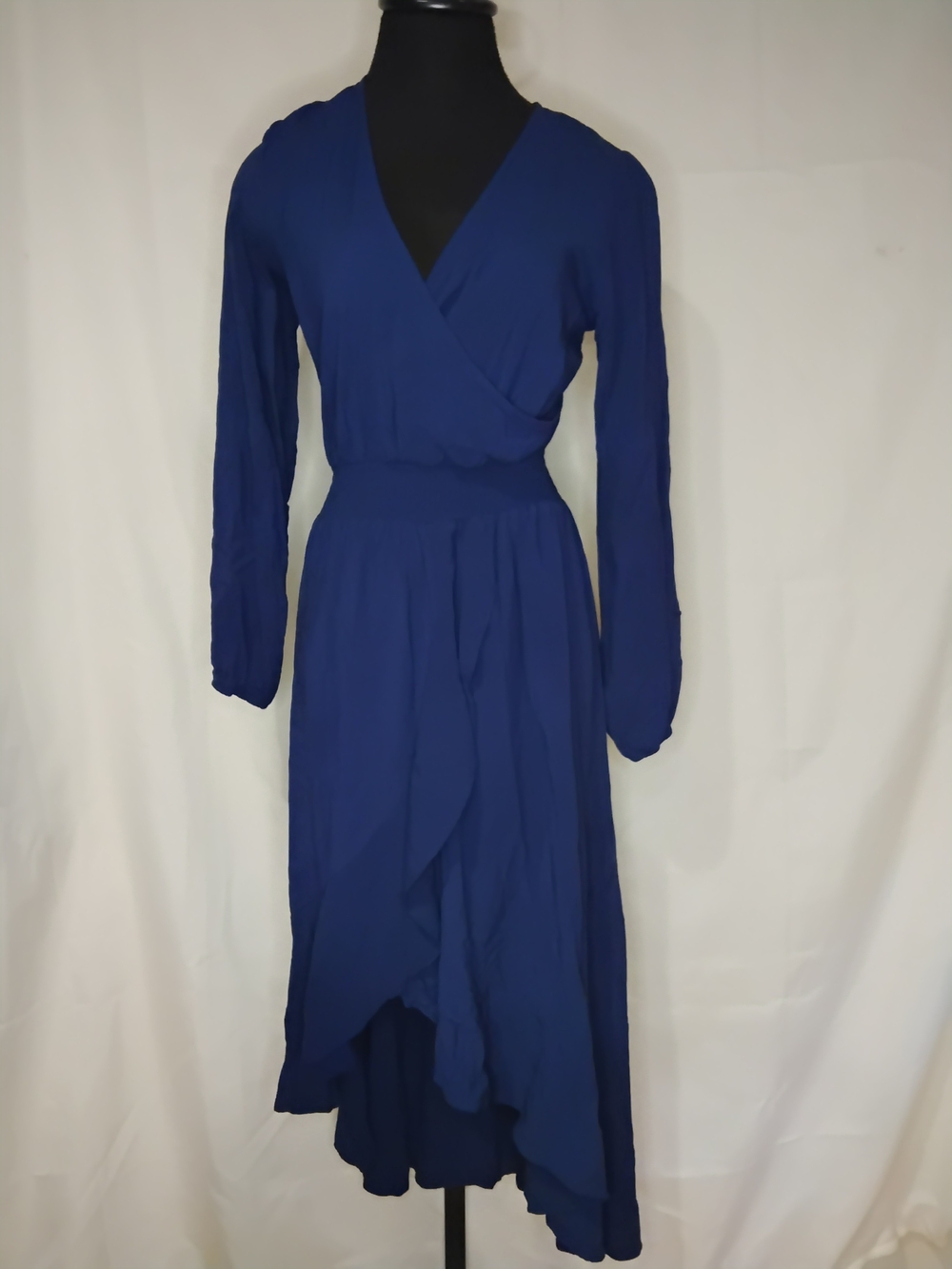 Women's Royal Blue Long-Sleeve Wrap Maxi Dress
